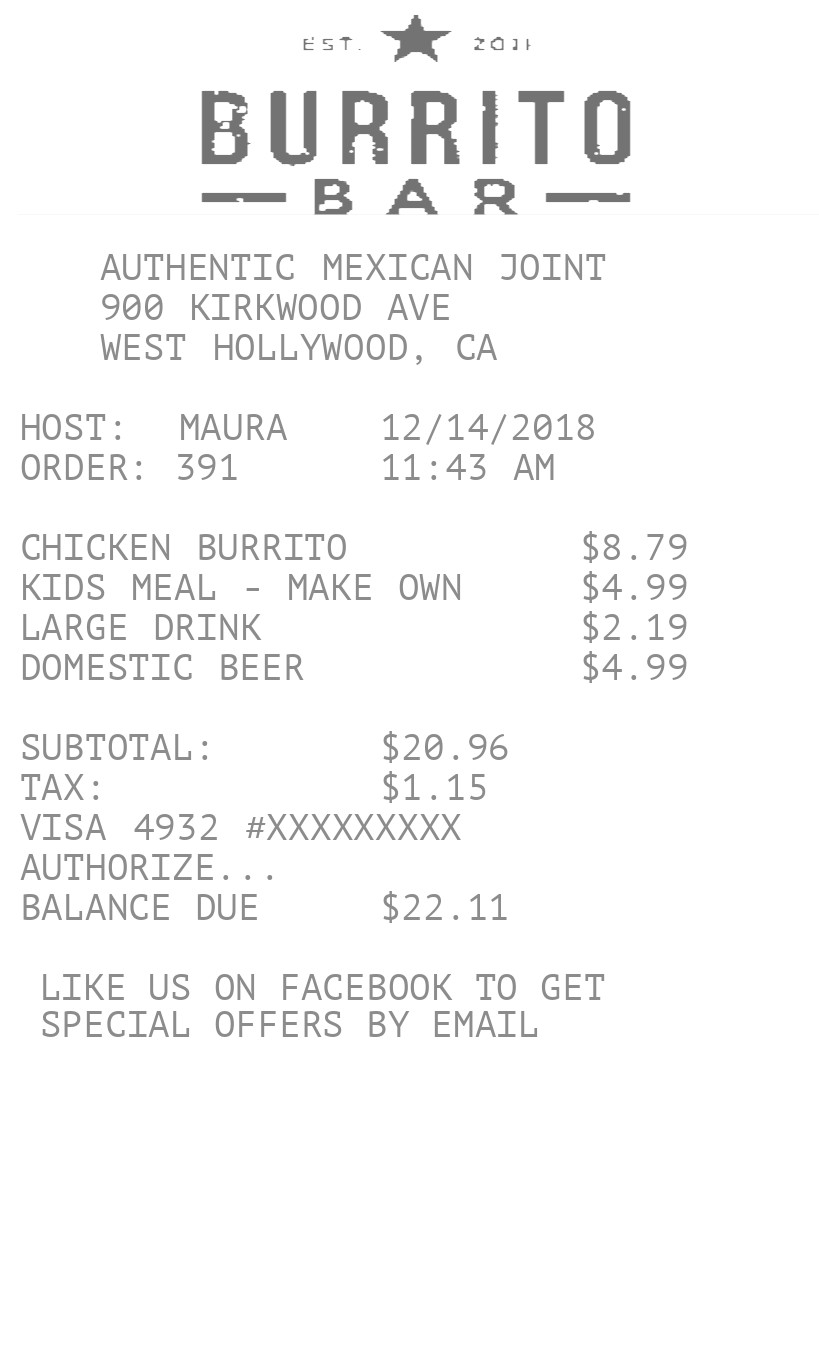 Restaurant Bill Receipt